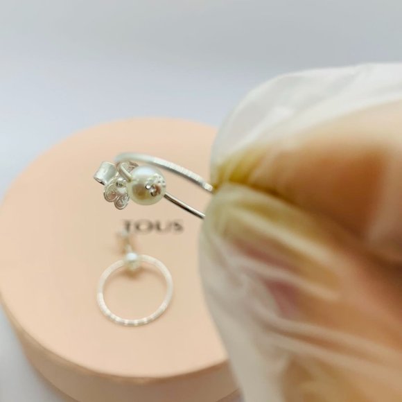 TOUS Earring Silver TOUS Pearl Earrings with Pearl Hoop Earrings Women Jewelry - Picture 2 of 9